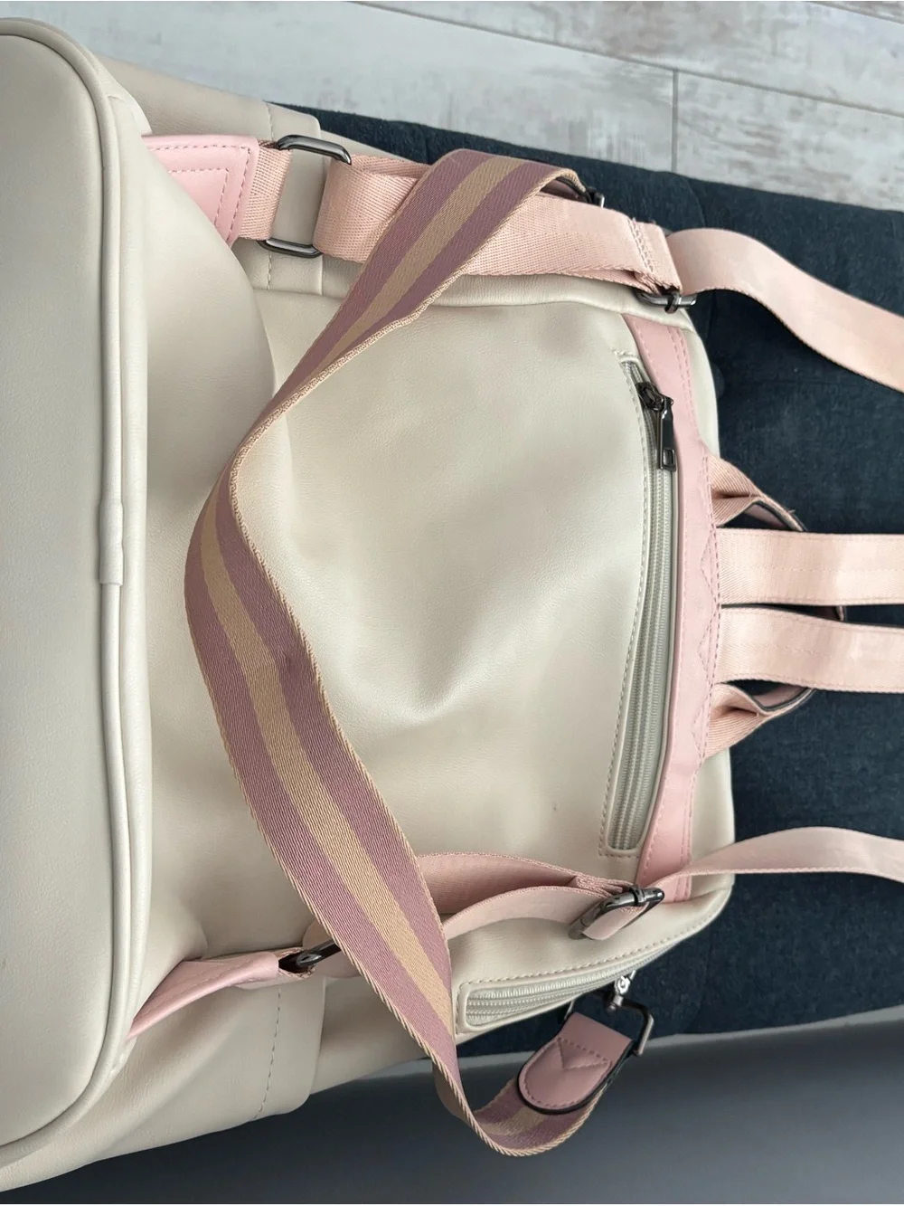 Cream and Pink Floral Front Pocket Women's Backpack